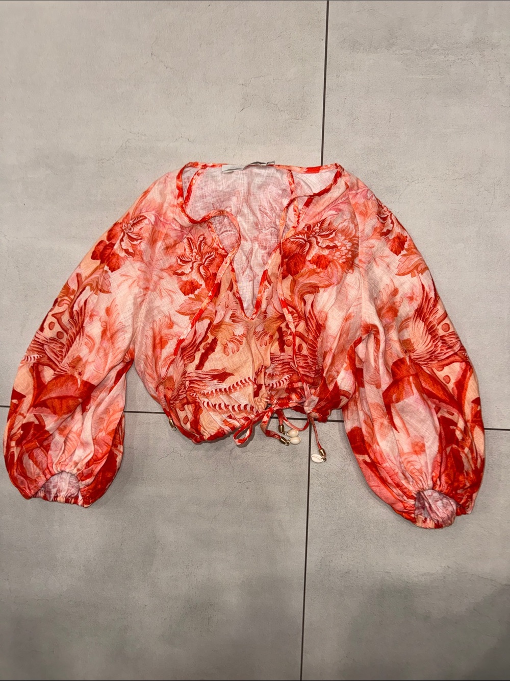 Zimmermann- Lyre Palm Print Crop Linen Blouse